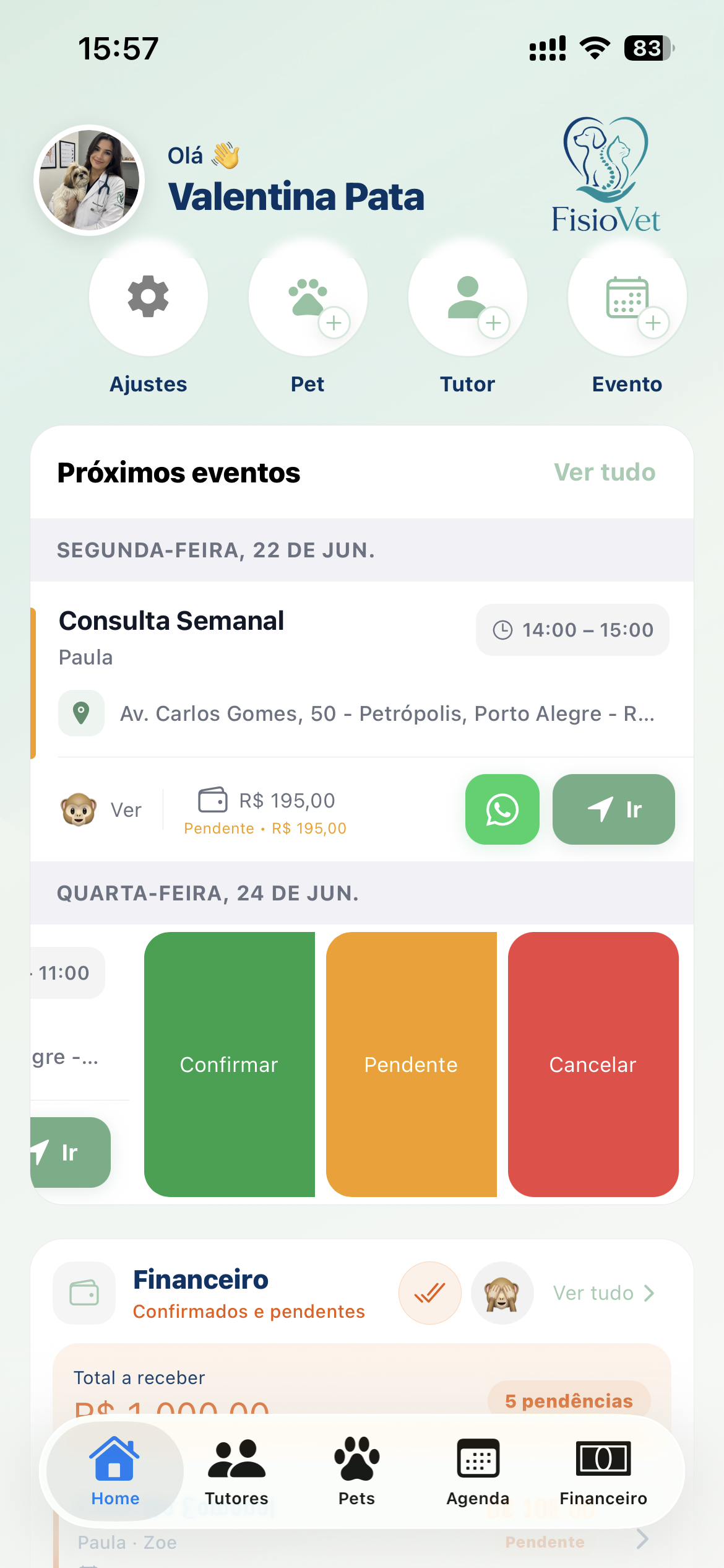 Tela do aplicativo FisioVet