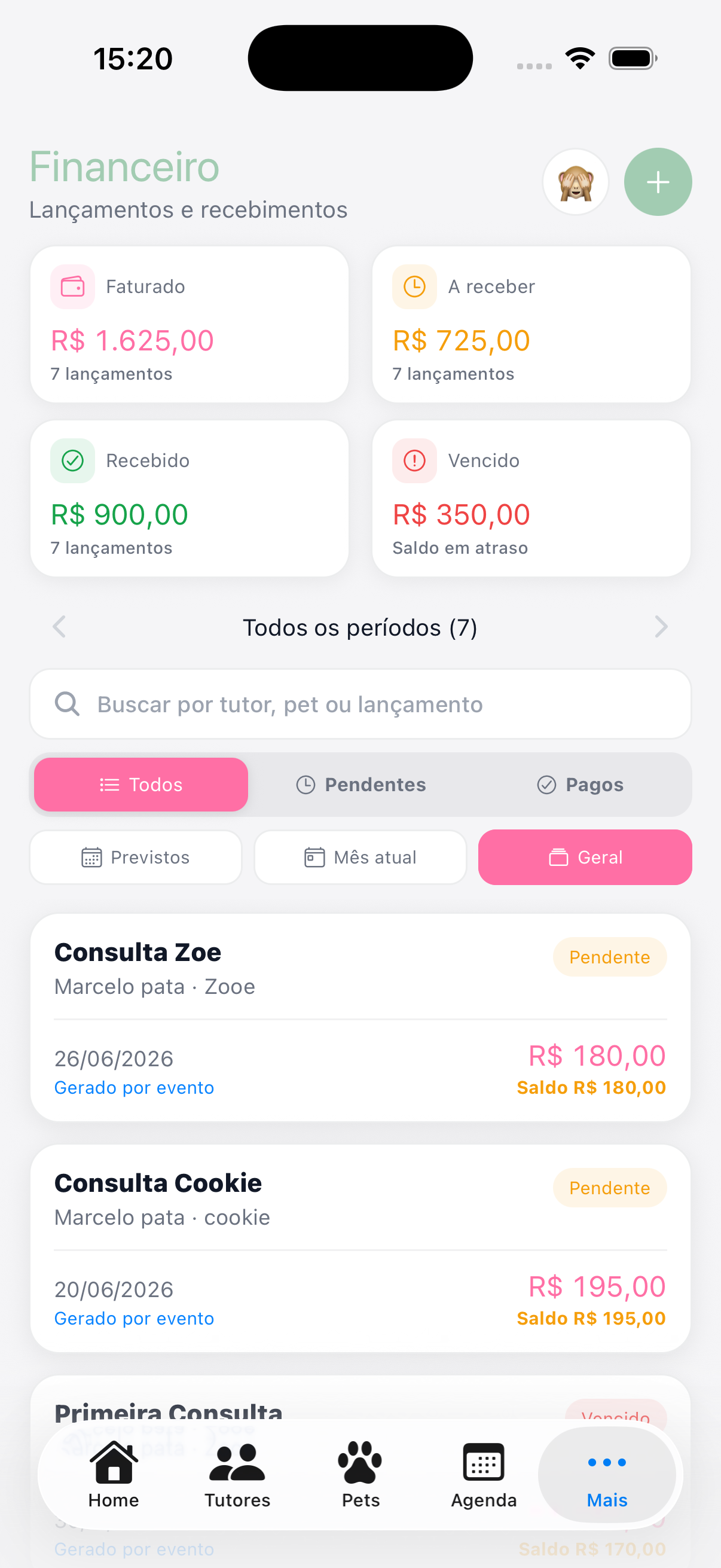 Tela do aplicativo FisioVet