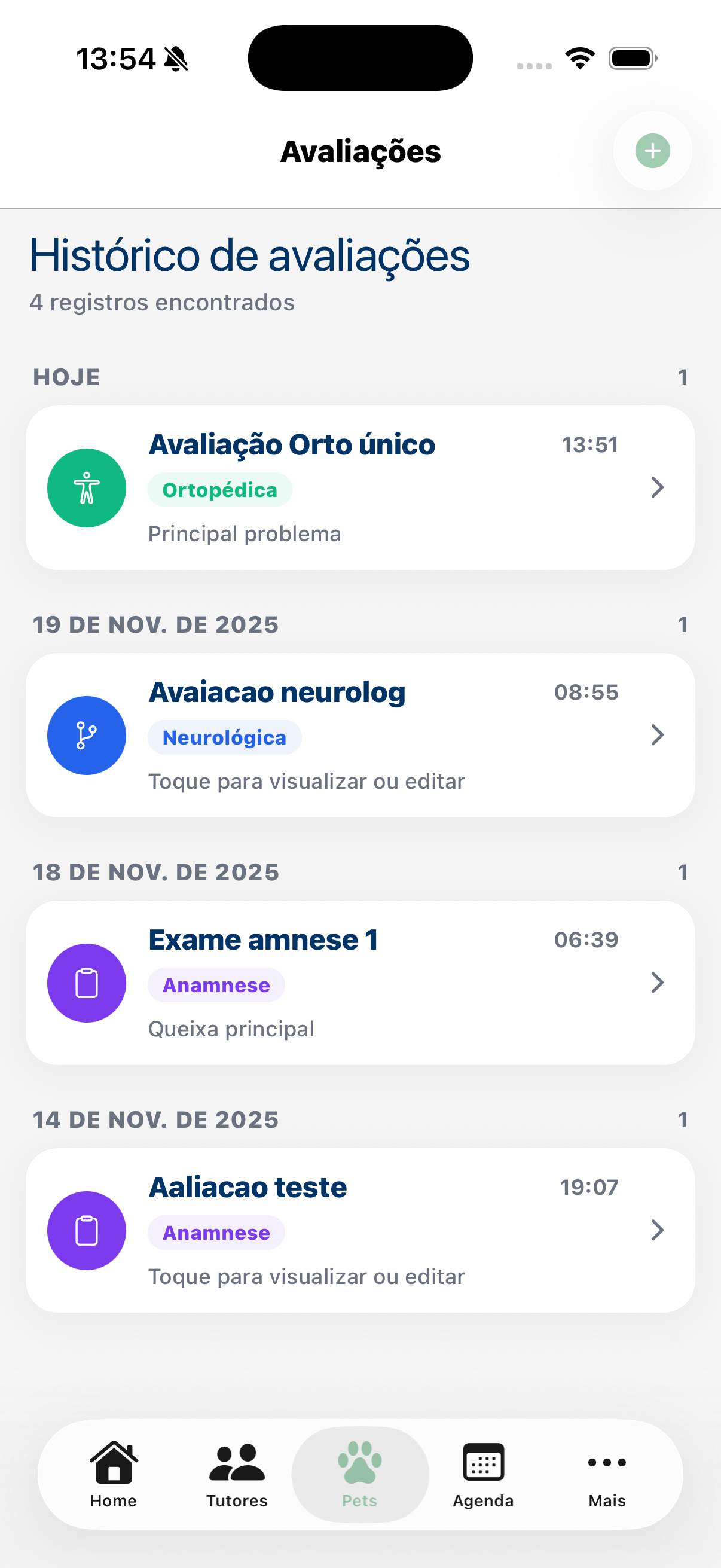 Tela do aplicativo FisioVet