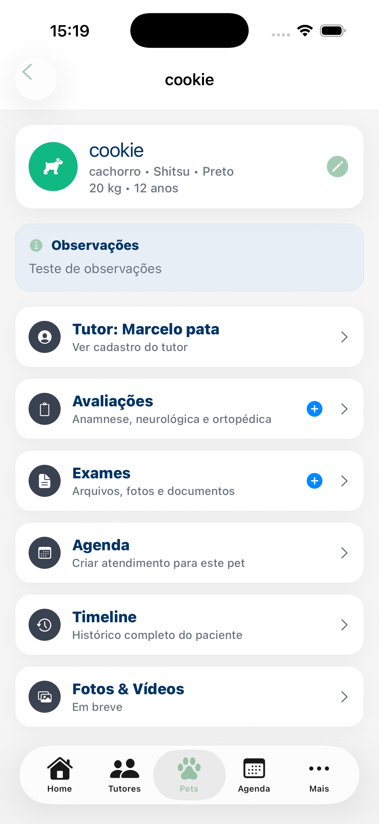 Tela do aplicativo FisioVet