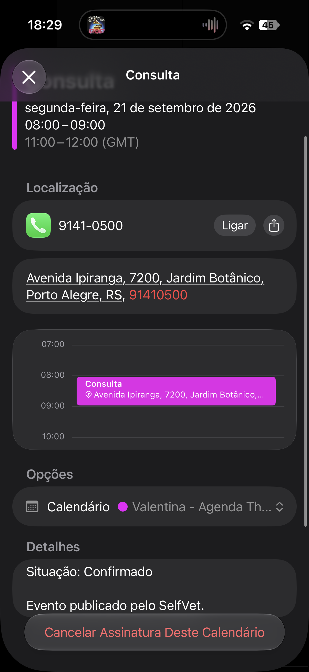 Envio do calendário do tutor pelo WhatsApp